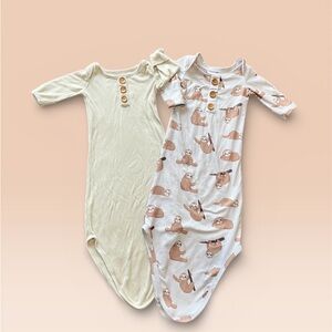 CADEN LANE Bundle Baby Knot Gowns Size 0-3 Months Cream/ Sloth Print Boys/ Girls